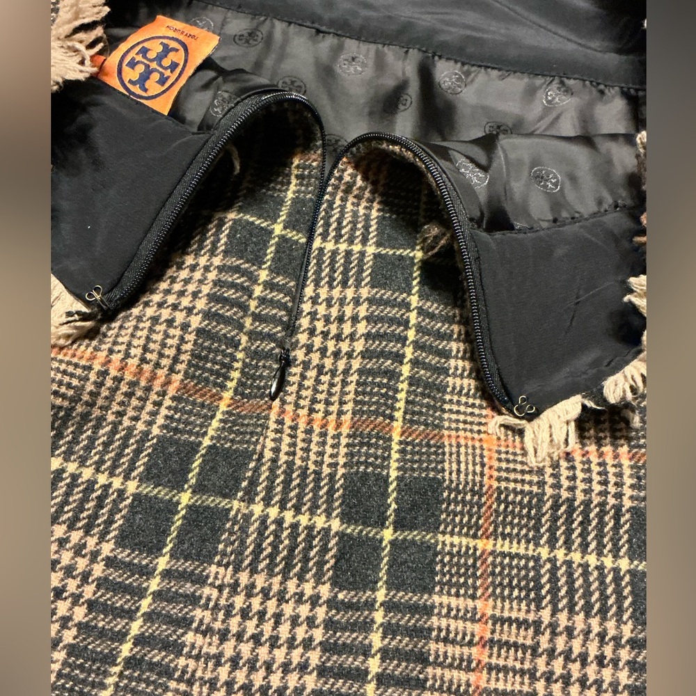 TORI BURCH Plaid Fringe Midi Skirt 8 Brown/Black $495 Retail EUC - Picture 9 of 12